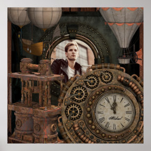 Affiche Steampunk Photo Frame Industrial Clock Machinery