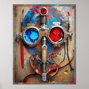 Affiche Steampunk Red Blue Goggings Graffiti