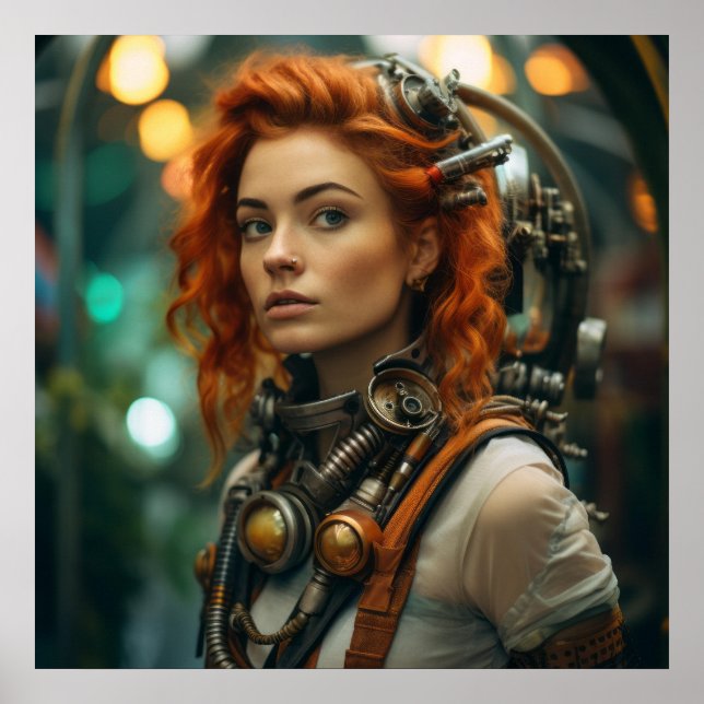 Affiche Steampunk Redhead Warrior Girl (Devant)