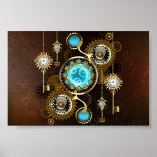 Affiche Steampunk Rusty Background with Turquoise Lenses