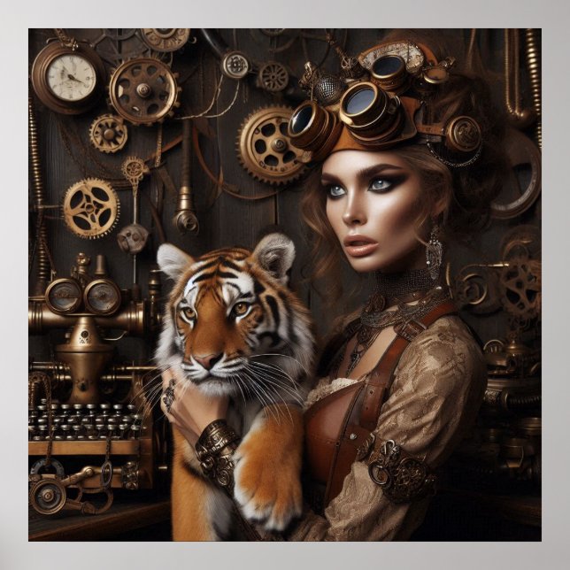 Affiche Steampunk - Time Machine Jeune fille et Tiger 80-4 (Devant)