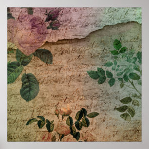 Affiche Steampunk Torn Rose Ephémère Vintage en détresse