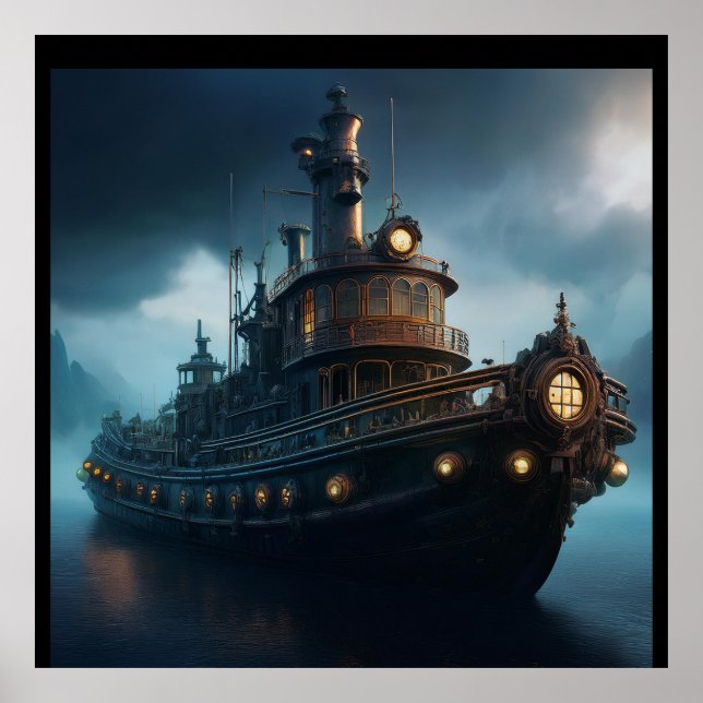 Affiche Steampunk Tugboat On A Cloudy Day Mousepad (Devant)