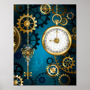 Affiche Steampunk turquoise Background with Gears