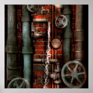 Affiche Steampunk - tuyauterie - tuyaux et valves