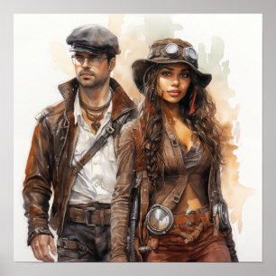 Affiche Steampunk Vigilance Intrépides Explorateurs Art