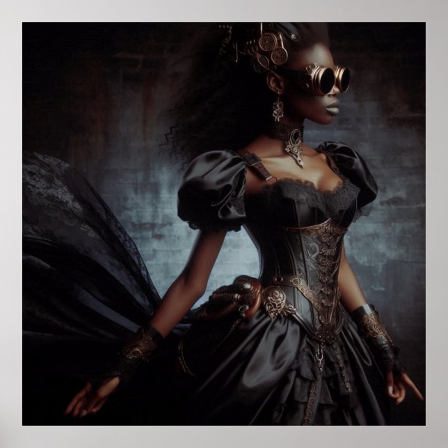 Affiche Steampunk Vintage Victorian Lady Black Raven (Devant)