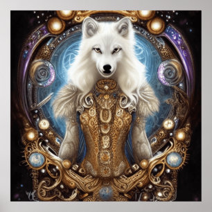 Affiche Steampunk Whimsical charmant loup blanc
