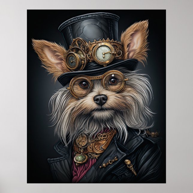 AFFICHE STEAMPUNK YORKSHIRE TERRIER (Devant)