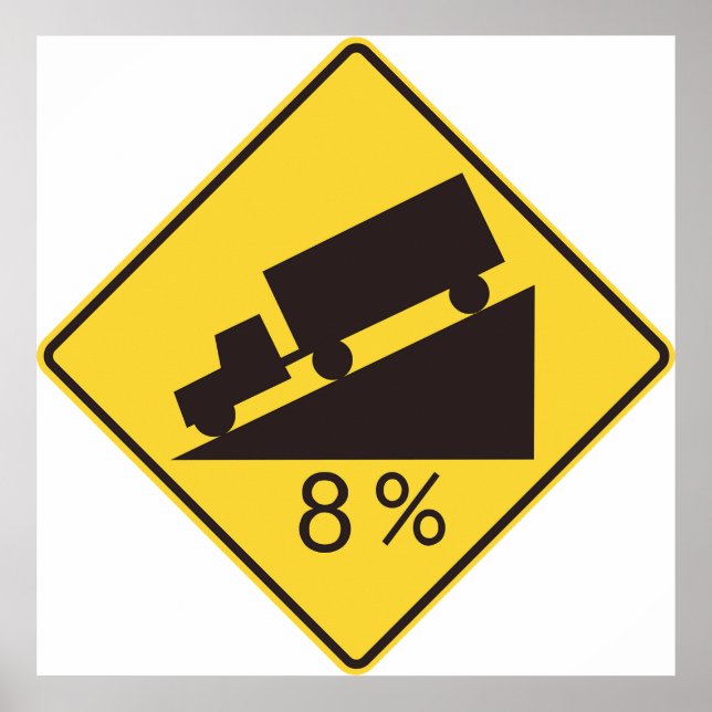 Affiche Steep Grade Traffic Sign Trucking Hauling Caution (Devant)