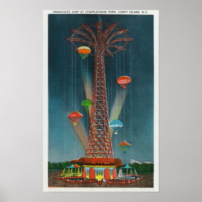 Affiche Steeplechase Park Parachute Vue de la nuit (Devant)