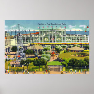 Affiche Steeplechase Park Vue du Pavillon de l'Amusement