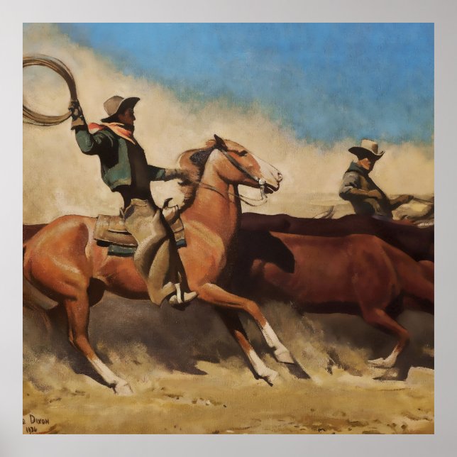 Affiche « Steers to Market » Art occidental de Maynard Dix (Devant)
