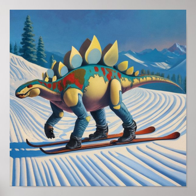 Affiche Stego-Slopes : Ski Stegosaurus Wall Art (Devant)