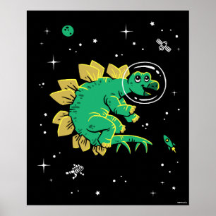 Affiche Stegosaurus Dinos Tan Vert Dans L'Espace