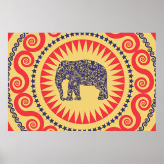 Affiche StellaRoot Damask Elephant Vinatge Preppy Burn