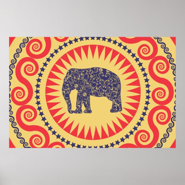Affiche StellaRoot Damask Elephant Vinatge Preppy Burn (Devant)