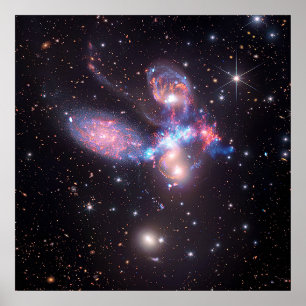 Affiche Stephan's Quintet Galaxies Hubble & JWST