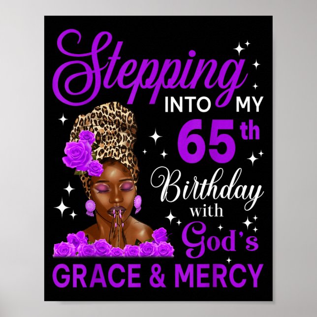 Affiche Stepng Into My 65th Birthday Headwrap Black Woman  (Devant)