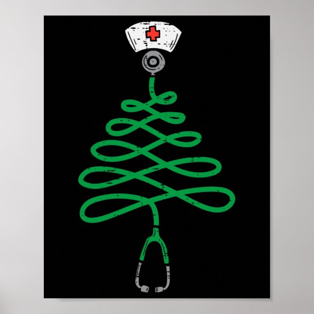Affiche Stethoscope Arbre de Noël Infirmière Scrub de Noël (Devant)