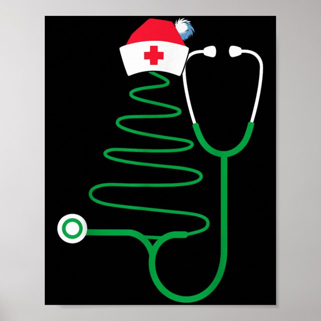 Affiche Stethoscope Arbre de Noël Infirmière Scrub de Noël (Devant)