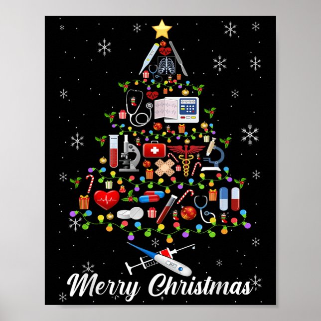 Affiche Stethoscope Arbre de Noël Infirmière Scrub Top (Devant)