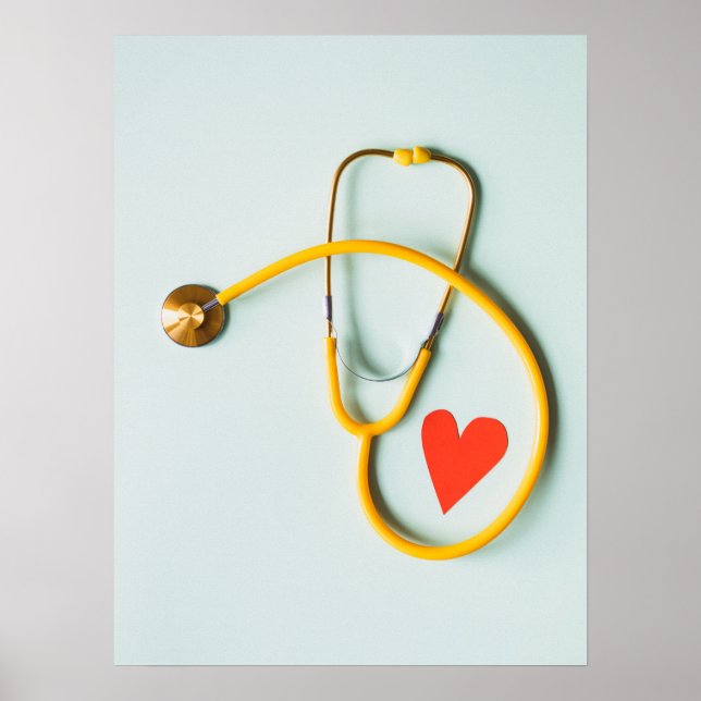 Affiche Stethoscope avec coeur Design médical simple (Devant)