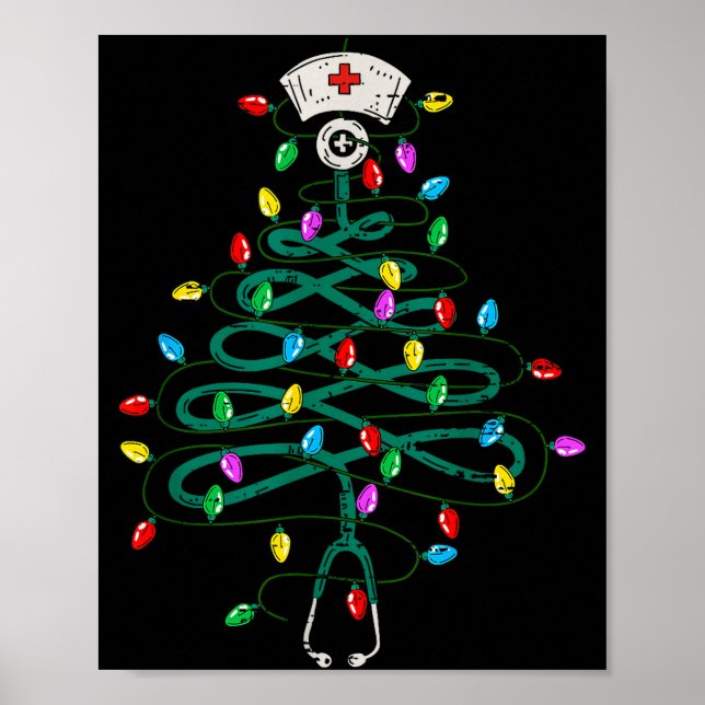 Affiche Stethoscope Christmas Tree Lights Nurse Christmas  (Devant)