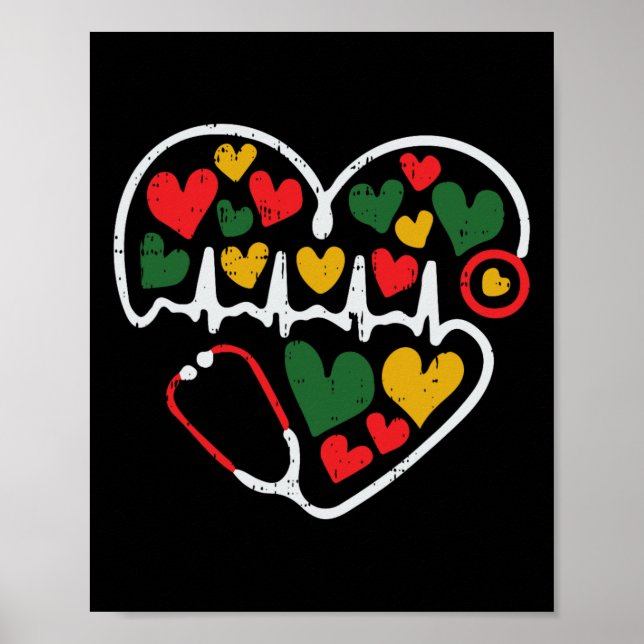 Affiche Stethoscope Coeur Junet10Melanin Infirmière Africa (Devant)