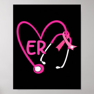 Affiche Stéthoscope Coeur Ruban rose Cancer du sein Er Nur