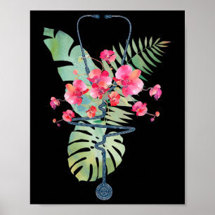 Affiche Stethoscope Fleurs tropicales Été Aloha Hawaii R