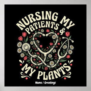 Affiche Stethoscope Floral Rétro Soins à Mes Patients & à