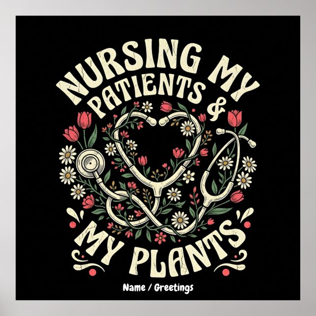 Affiche Stethoscope Floral Rétro Soins à Mes Patients & à  (Devant)