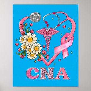 Affiche Stéthoscope Ruban Rose Cœur Cna Cancer du Sein