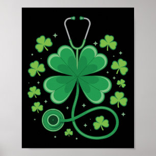 Affiche Stéthoscope Shamrock Cadeaux de la Saint-Patrick p