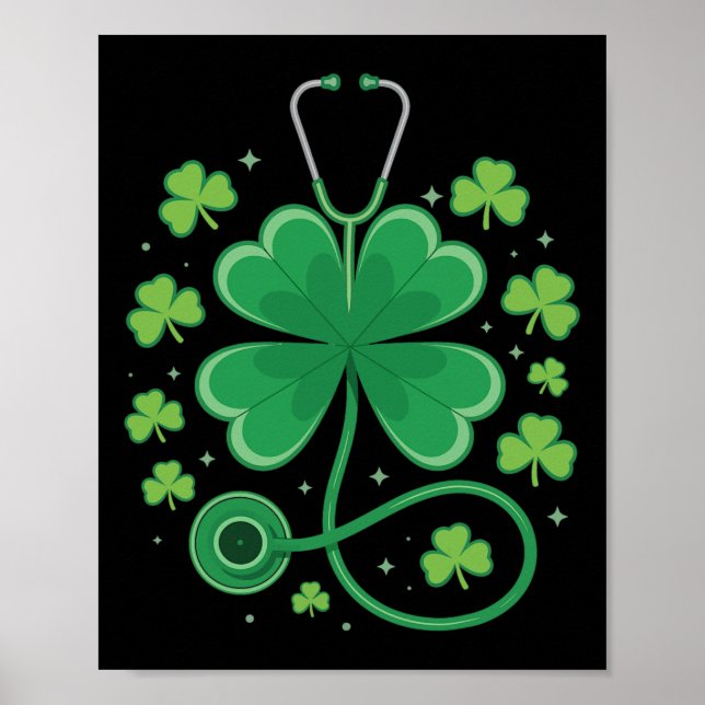 Affiche Stéthoscope Shamrock Cadeaux de la Saint-Patrick p (Devant)