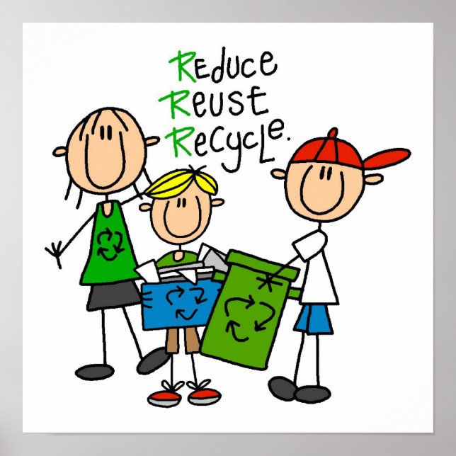 Affiche Stick Figure Réduire Réutiliser les T-shirts Recyc (Devant)