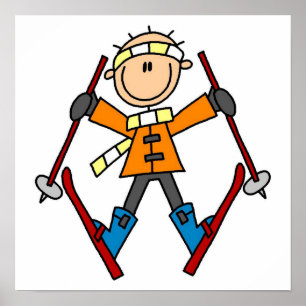 Affiche Stick Figure Skier T-shirts et cadeaux