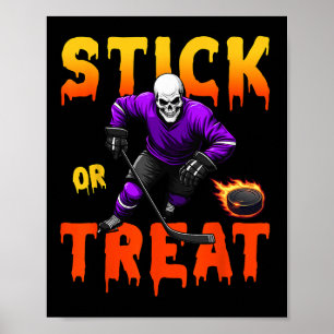 Affiche Stick Or Treat Halloween Hockey Joueur de Skeleton