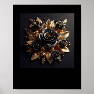 Affiche Sticker 3d Gold Black Roses #4