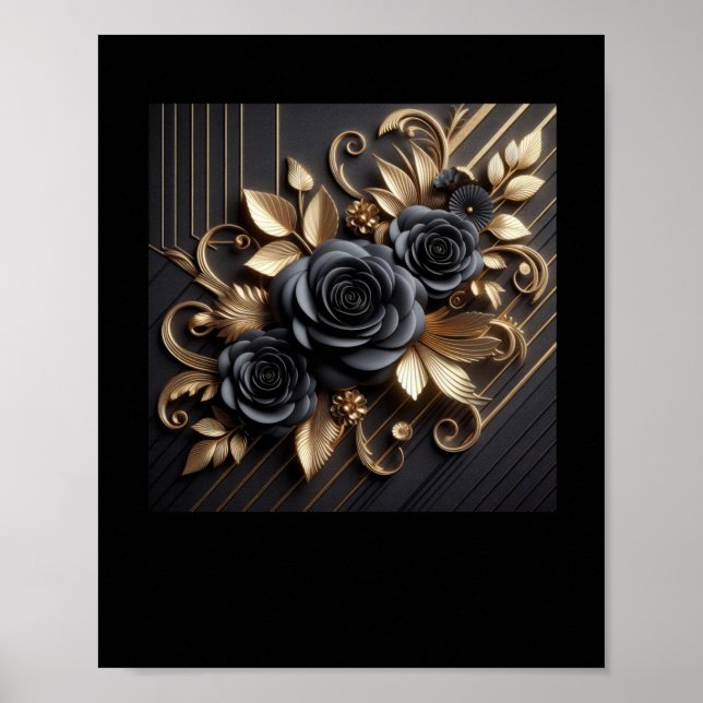 Affiche Sticker 3d Gold Black Roses #7 (Devant)
