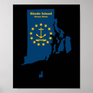 Affiche Sticker à drapeau de carte de l'île Rhode