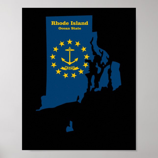 Affiche Sticker à drapeau de carte de l'île Rhode (Devant)