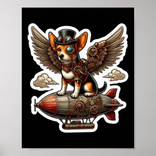 Affiche Sticker d'aventure Steampunk Corgi - Flyi Whimsica