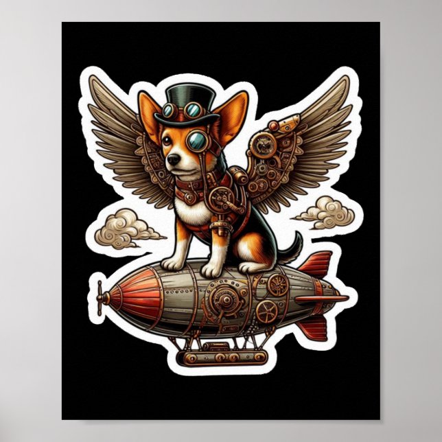 Affiche Sticker d'aventure Steampunk Corgi - Flyi Whimsica (Devant)