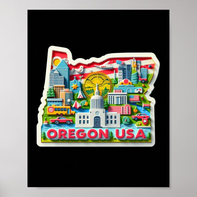 Affiche Sticker De L'État De L'Oregon Aux États-Unis (Devant)