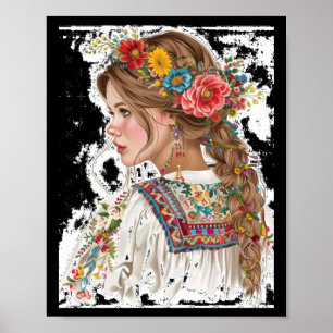 Affiche Sticker Fille Avec Fleurs1
