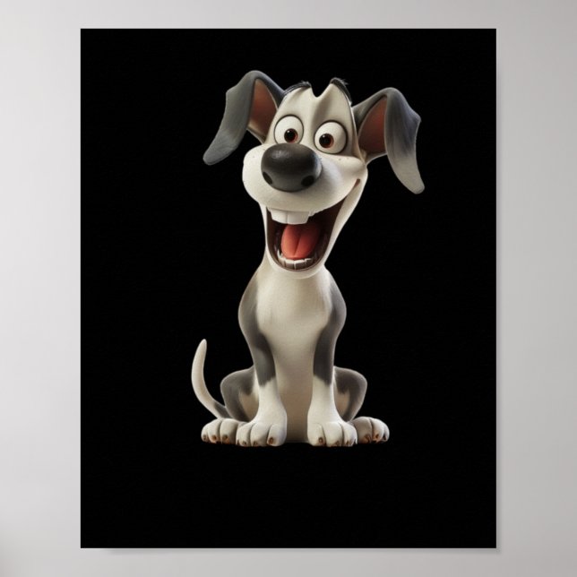 Affiche Sticker pour chien souriant (Arrière - plan noir) (Devant)