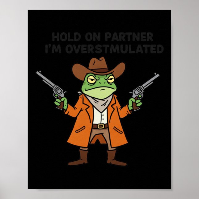 Affiche Sticker pour grenouille de cowboy surstimulé (Devant)