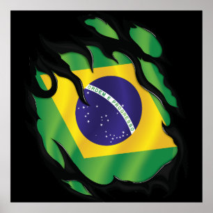 Affiche Sticker rond classique du drapeau déchiré au Brési